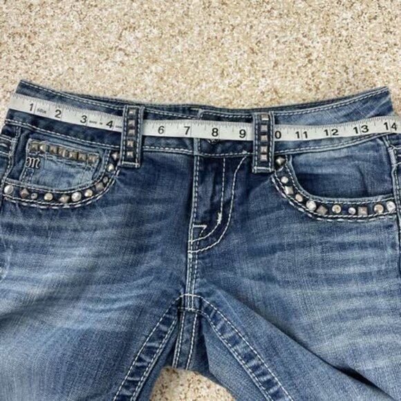 Miss Me Jeans 26 Straight MK 3D Rhinestone Flap Pocket Denim Buckle Exclusive - Picture 8 of 11